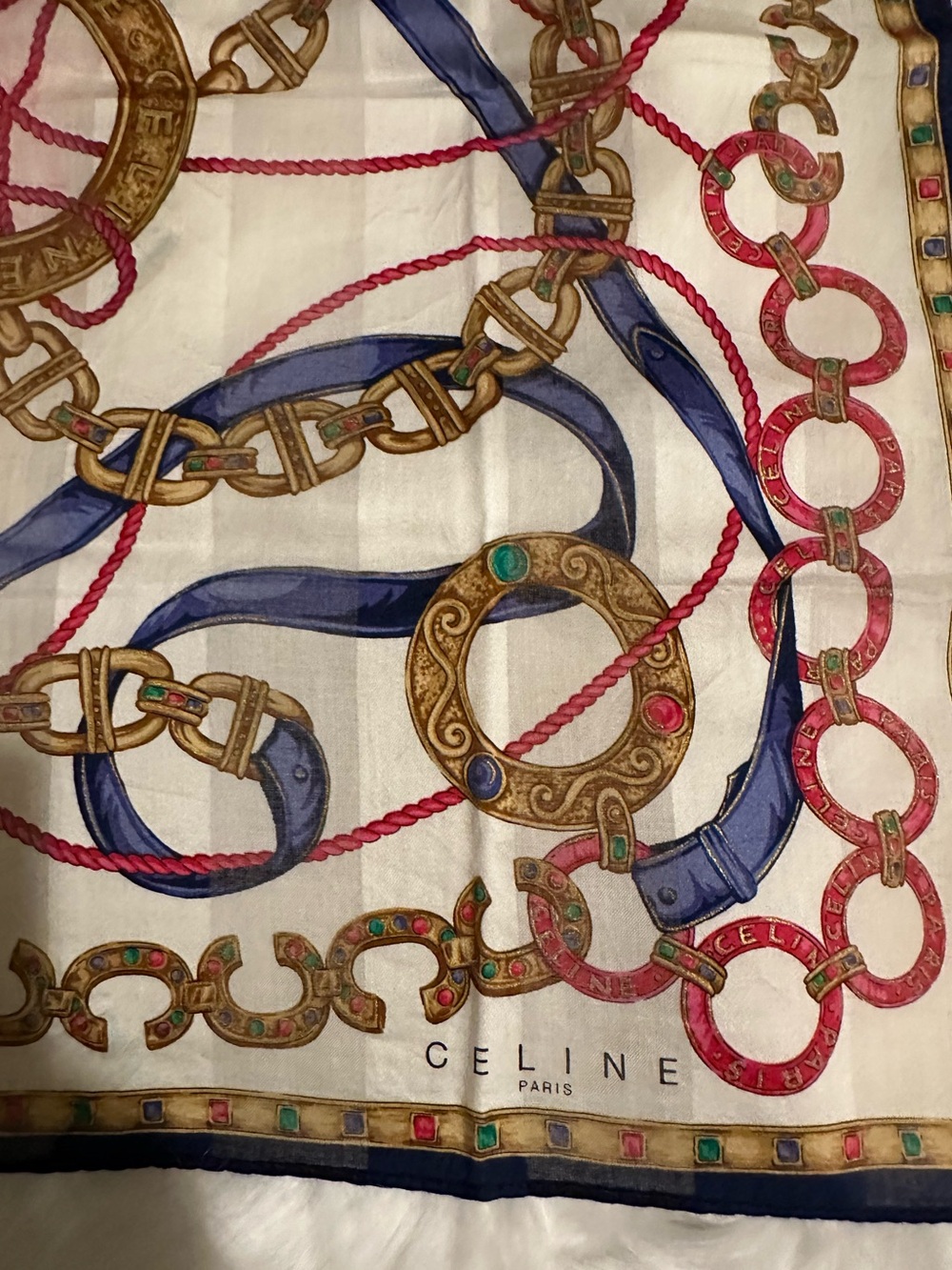Vintage CELINE Paris Silk Equestrian Scarf 18” Square - Picture 2 of 7